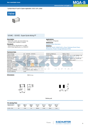 3410.0311 datasheet - Surface Mount Fuse for Space Application, ESCC QPL Listed