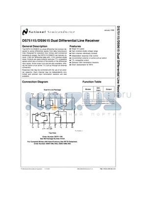 DS75115N datasheet - Dual Differential Line Receiver