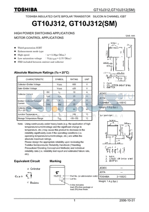 GT10J312 datasheet - SILICON N CHANNEL IGBT HIGH POWER SWITCHING APPLICATIONS
