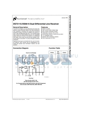 DS75115 datasheet - Dual Differential Line Receiver