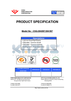 CSQ-2841B7 datasheet - 0.28 Inch Quad Digit Display