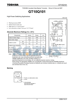 GT10Q101 datasheet - Silicon N Channel IGBT High Power Switching Applications