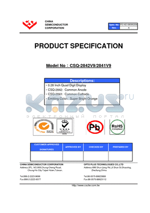 CSQ-2842V9 datasheet - 0.28 Inch Quad Digit Display