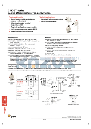 GT11MAVBE datasheet - Sealed Ultraminiature Toggle Switches