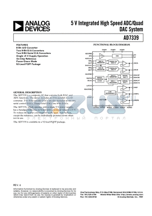 AD7339 datasheet - 5 V Integrated High Speed ADC/Quad DAC System