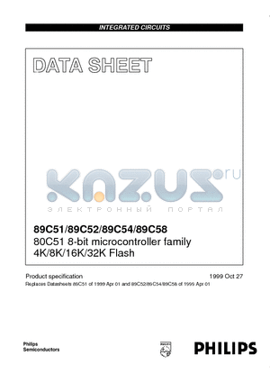 89C54 datasheet - 80C51 8-bit microcontroller family 4K/8K/16K/32K Flash