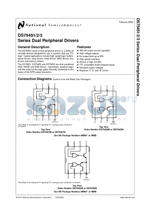 DS75452 datasheet - Series Dual Peripheral Drivers