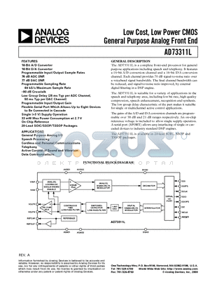 AD73311LARU datasheet - Low Cost, Low Power CMOS General Purpose Analog Front End