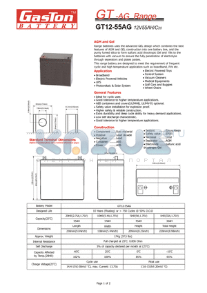 GT12-55AG datasheet - AGM and Gel Range batteries