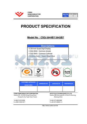 CSQ-3943B7 datasheet - 0.39 Inch Quad Digit Display