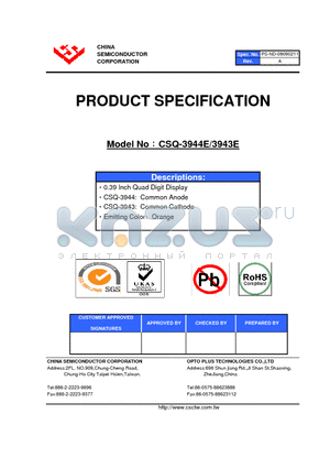 CSQ-3943E datasheet - 0.39 Inch Quad Digit Display