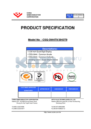 CSQ-3944T9 datasheet - 0.39 Inch Quad Digit Display