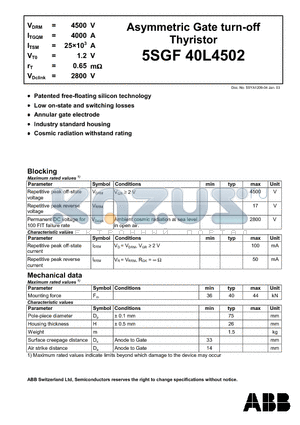 5SGF40L4502 datasheet - Asymmetric Gate turn-off Thyristor