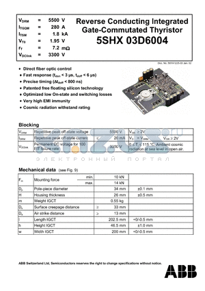 5SHX03D6004 datasheet - Reverse Conducting Integrated Gate-Commutated Thyristor