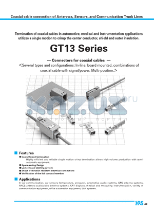GT13-1P-DS datasheet - Coaxial cable connection of Antennas, Sensors, and Communication Trunk Lines