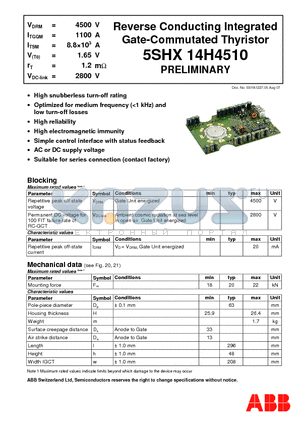 5SHX14H4510 datasheet - Reverse Conducting Integrated Gate-Commutated Thyristor