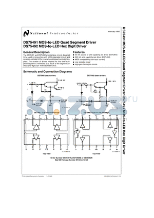 DS75491 datasheet - MOS-to-LED Digit Driver, Quad Segment Driver