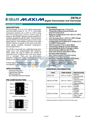 DS75LV datasheet - Digital Thermometer and Thermostat
