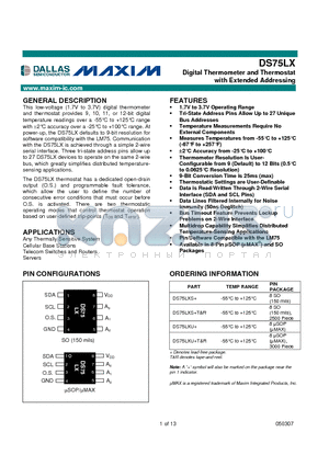 DS75LX datasheet - Digital Thermometer and Thermostat with Extended Addressing