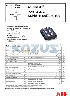 5SNA1200E2501 datasheet - IGBT Module