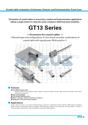 GT13SC-2/1PP-R datasheet - Coaxial cable connection of Antennas, Sensors, and Communication Trunk Lines