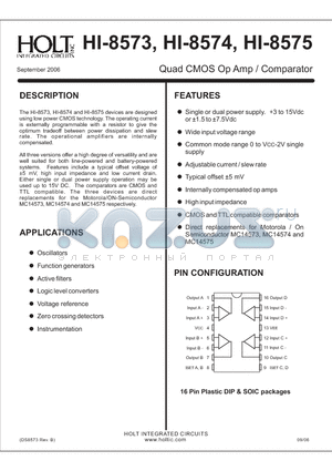 HI-8574PDI datasheet - Quad CMOS Op Amp / Comparator