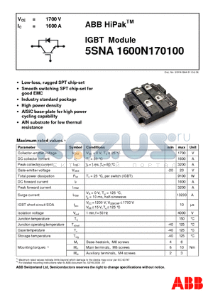 5SNA1600N1701 datasheet - IGBT Module