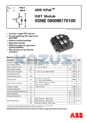 5SNE0800M1701 datasheet - IGBT Module