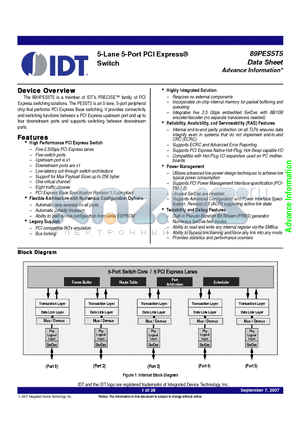 89HPES5T5ZABC datasheet - 5-Lane 5-Port PCI Express Switch