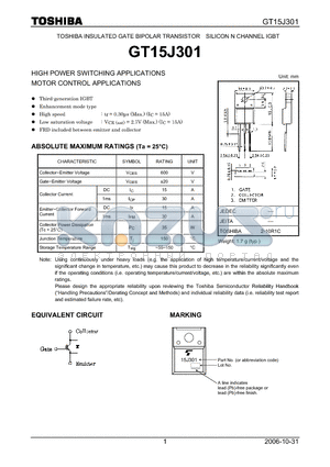 GT15J301_06 datasheet - HIGH POWER SWITCHING APPLICATIONS