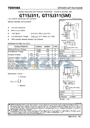 GT15J311 datasheet - N CHANNEL IGBT (HIGH POWER SWITCHING, MOTOR CONTROL APPLICATIONS)