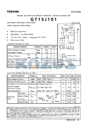 GT15J101 datasheet - N CHANNEL IGBT (HIGH POWER SWITCHING, MOTOR CONTROL APPLICATIONS)