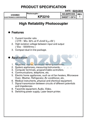 KP2210_11 datasheet - High Reliability Photocoupler
