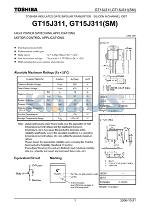 GT15J311_06 datasheet - HIGH POWER SWITCHING APPLICATIONS