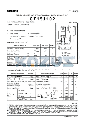 GT15J102 datasheet - N CHANNEL IGBT (HIGH POWER SWITCHING, MOTOR CONTROL APPLICATIONS)