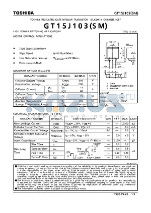 GT15J103 datasheet - N CHANNEL IGBT (HIGH POWER SWITCHING, MOTOR CONTROL APPLICATIONS)