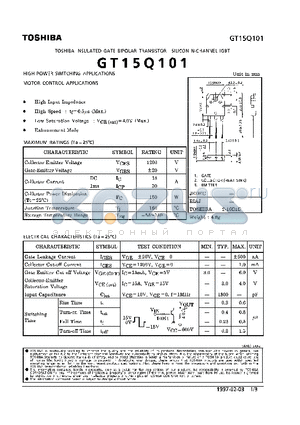 GT15Q101 datasheet - N CHANNEL IGBT (HIGH POWER SWITCHING, MOTOR CONTROL APPLICATIONS)