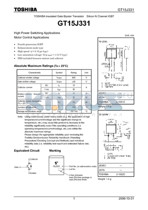 GT15J331_06 datasheet - Silicon N Channel IGBT High Power Switching Applications