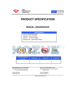 CSQ-541V9 datasheet - 0.56 Inch Quad Digit Display