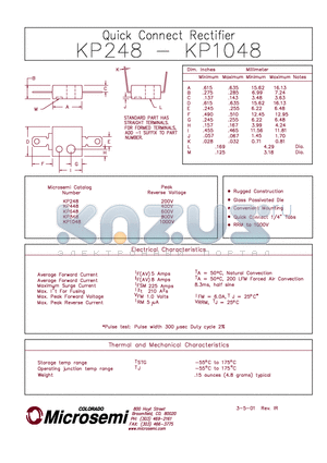 KP248 datasheet - QUICK CONNECT RECTIFIER