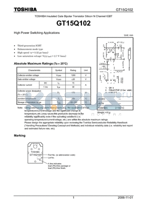 GT15Q102 datasheet - Silicon N Channel IGBT High Power Switching Applications