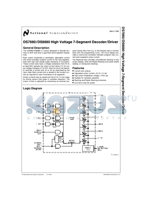 DS7880J datasheet - High Voltage 7-Segment Decoder/Driver