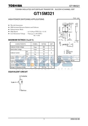 GT15M321 datasheet - TOSHIBA INSULATED GATE BIPOLAR TRANSISTOR SILICON N CHANNEL IGBT