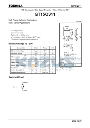 GT15Q311 datasheet - TOSHIBA Insulated Gate Bipolar Transistor Silicon N Channel IGBT