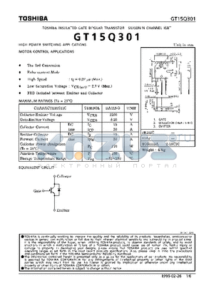 GT15Q301 datasheet - N CHANNEL IGBT (HIGH POWER SWITCHING, MOTOR CONTROL APPLICATIONS)
