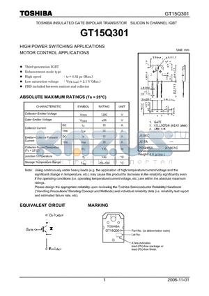 GT15Q301 datasheet - SILICON N CHANNEL IGBT HIGH POWER SWITCHING APPLICATIONS