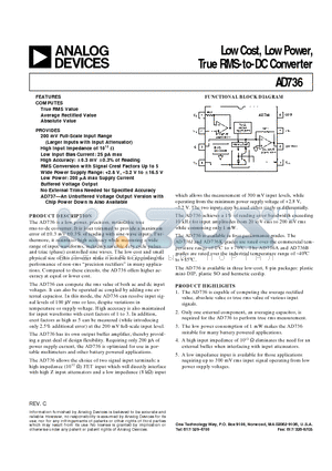 AD736BR-REEL datasheet - Low Cost, Low Power, True RMS-to-DC Converter