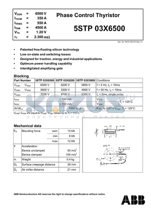 5STP03X6200 datasheet - Phase Control Thyristor