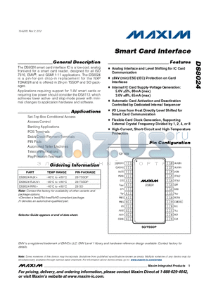 DS8024-RJX/V+ datasheet - Smart Card Interface