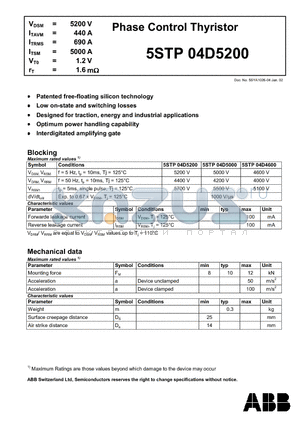 5STP04D5200 datasheet - Phase Control Thyristor